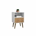 Designed To Furnish Liberty Mid-Century - Modern Nightstand 1.0 with 1 Cubby Space & 1 Drawer, White & 3D Brown Prints DE2616400